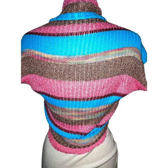 Colorful SUSS Bolero Knit Shrug Top Sweater Beaded Tie Front One Size Fun Sexy - Picture 3 of 6